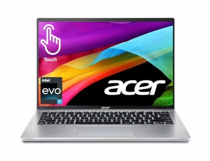 Acer laptop with touchscreen and Intel Evo badge.