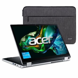 Acer laptop with a protective case in the background.