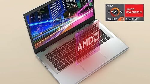 Laptop with AMD Ryzen and Radeon graphics logos.