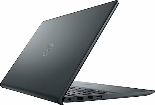 Side view of a Dell laptop with a partially open lid